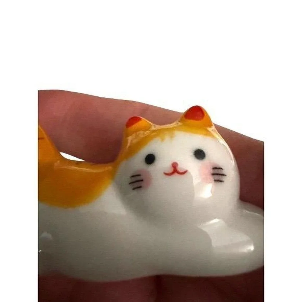 Ceramic Cat Chopstick‎ Holder Cute Spoon Holder Ginger cat New